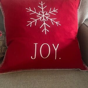 Rae Dunn Red JOY Pillow with Snowflake